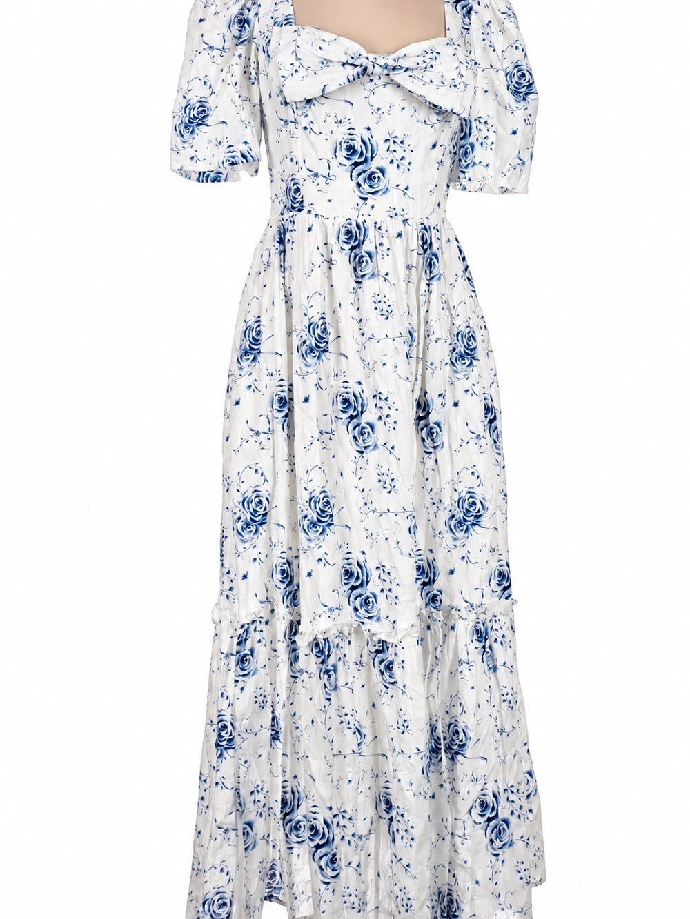 Floraison Lane The Kylie Blue Floral Bow Puff Sleeve Dress Size 8